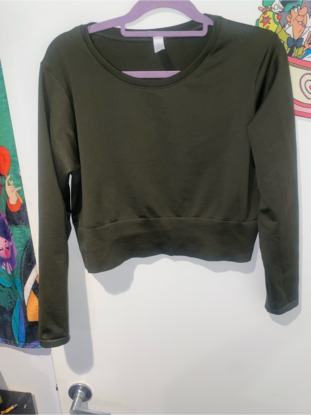 OFFLINE by Aerie Olive Green Long Sleeve Cropped Sweatshirt Pullover XXL - Picture 2 of 5
